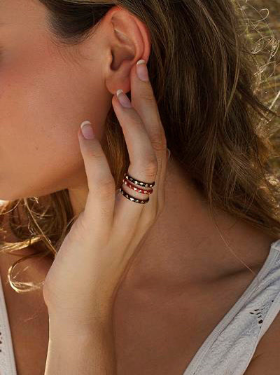 Delicate spade design rings with enamel and cubic zirconia