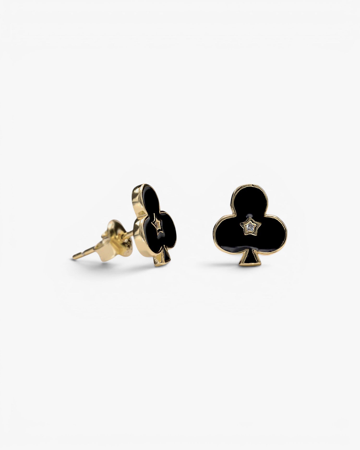 Small clover design earrings with black enamel