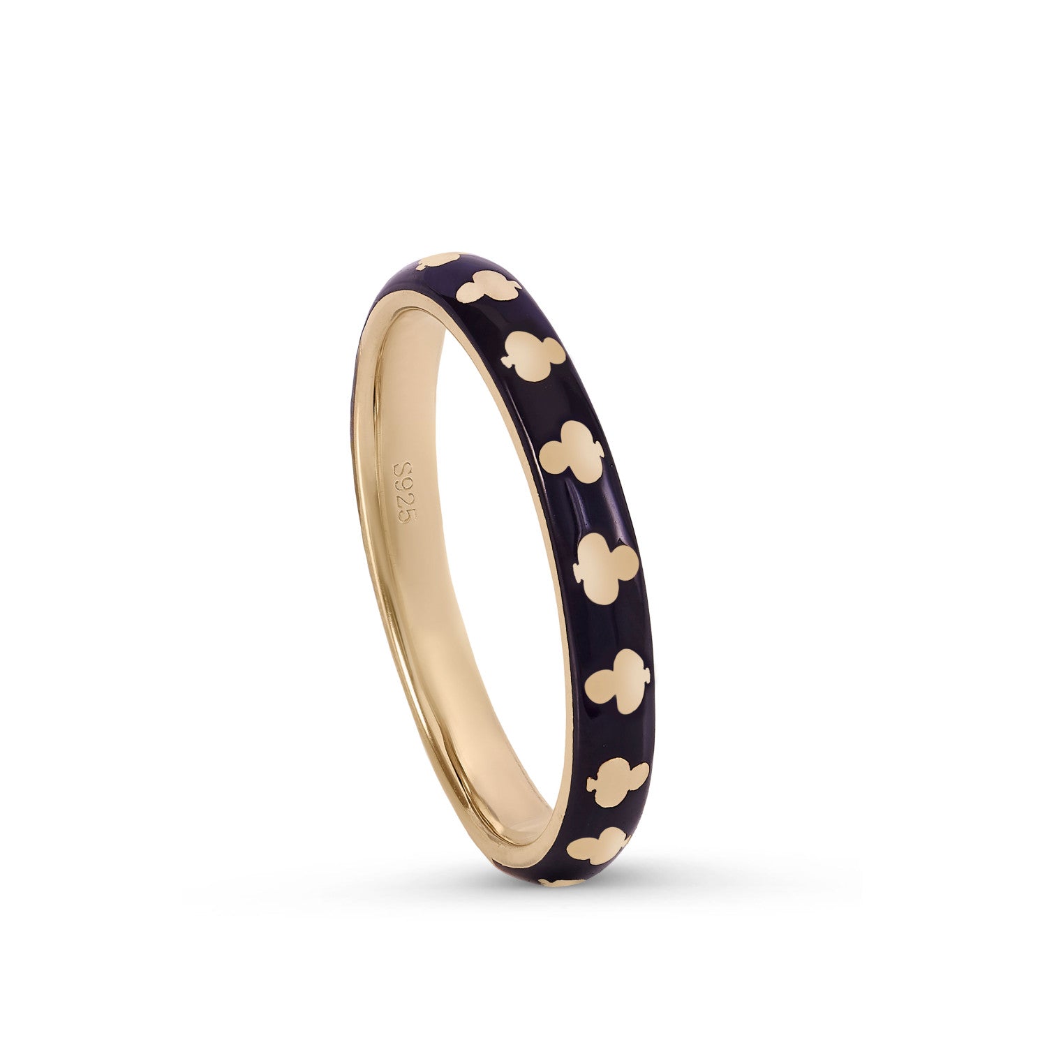 Anillos finos diseño de trébol con esmalte negro