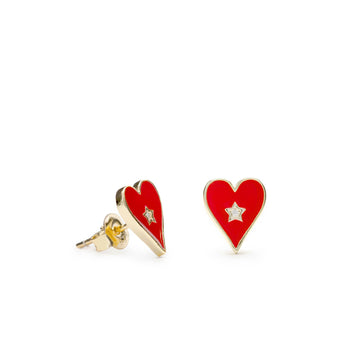 Pendientes pequeños diseño de corazón con esmalte rojo