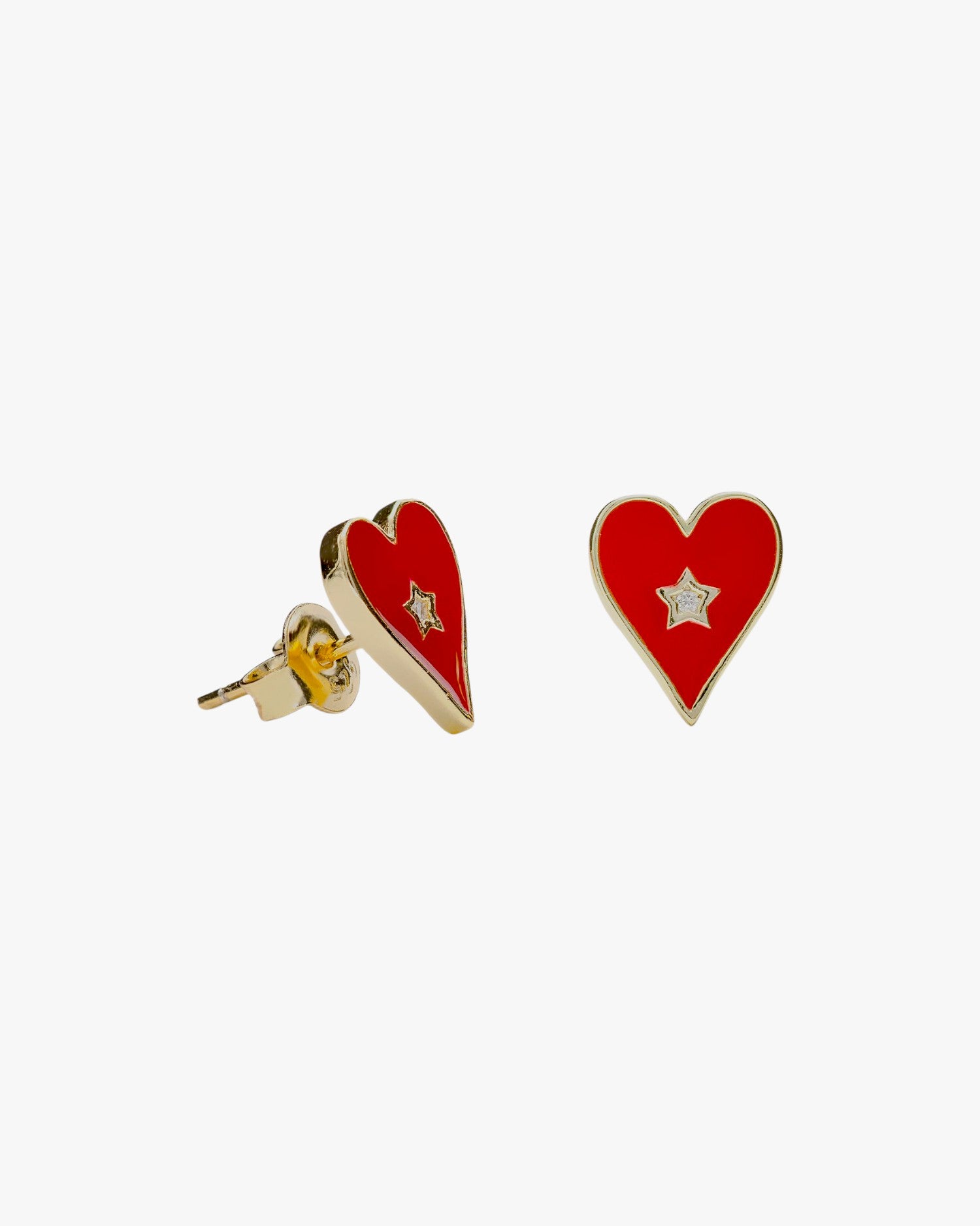 Petites boucles d'oreilles en forme de cœur avec émail rouge