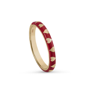 Anillos finos diseño de corazón con esmalte rojo