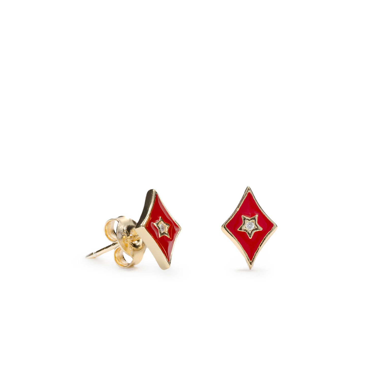 Pendientes pequeños diseño rombo con esmalte rojo