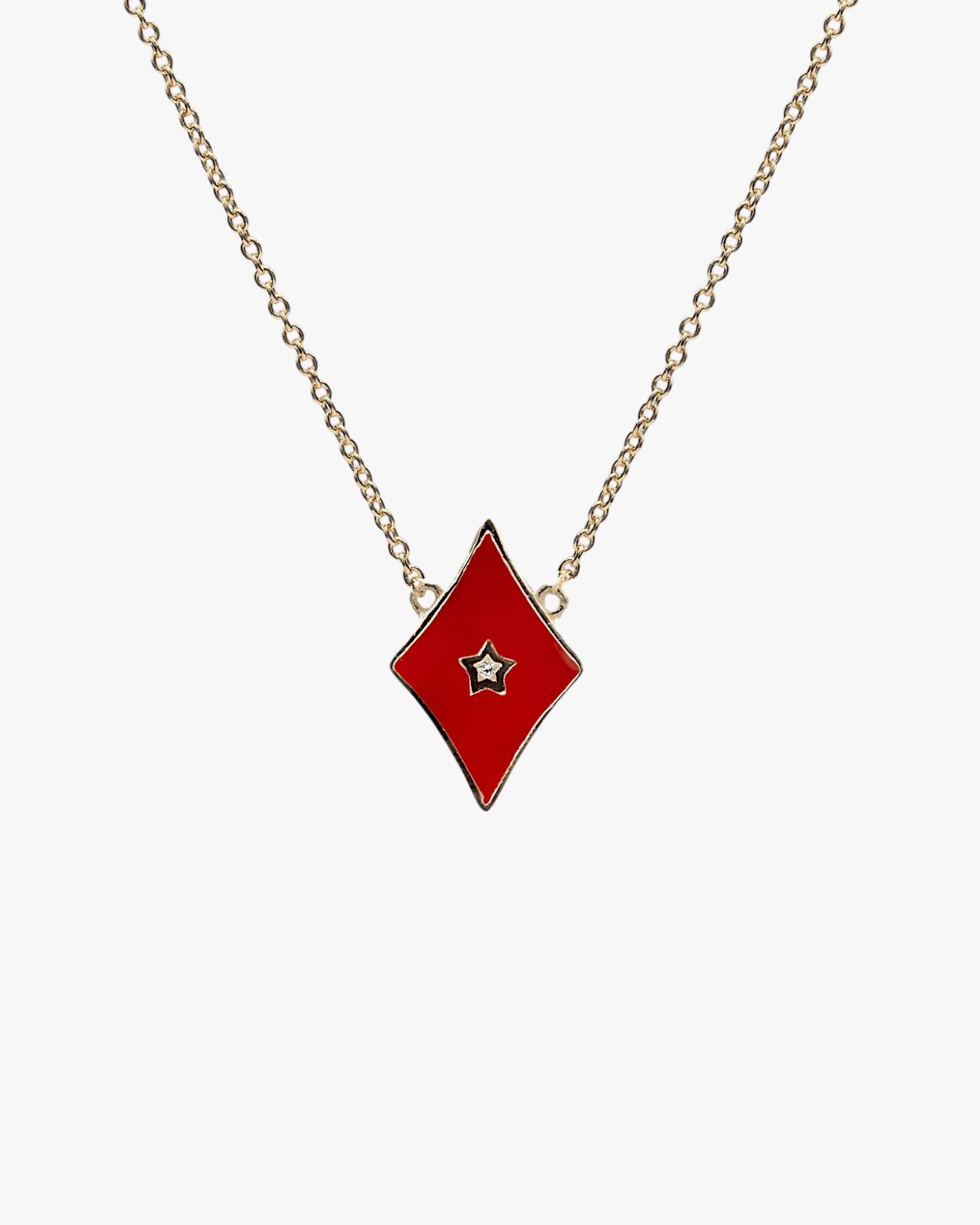 Small diamond-shaped pendants with red enamel