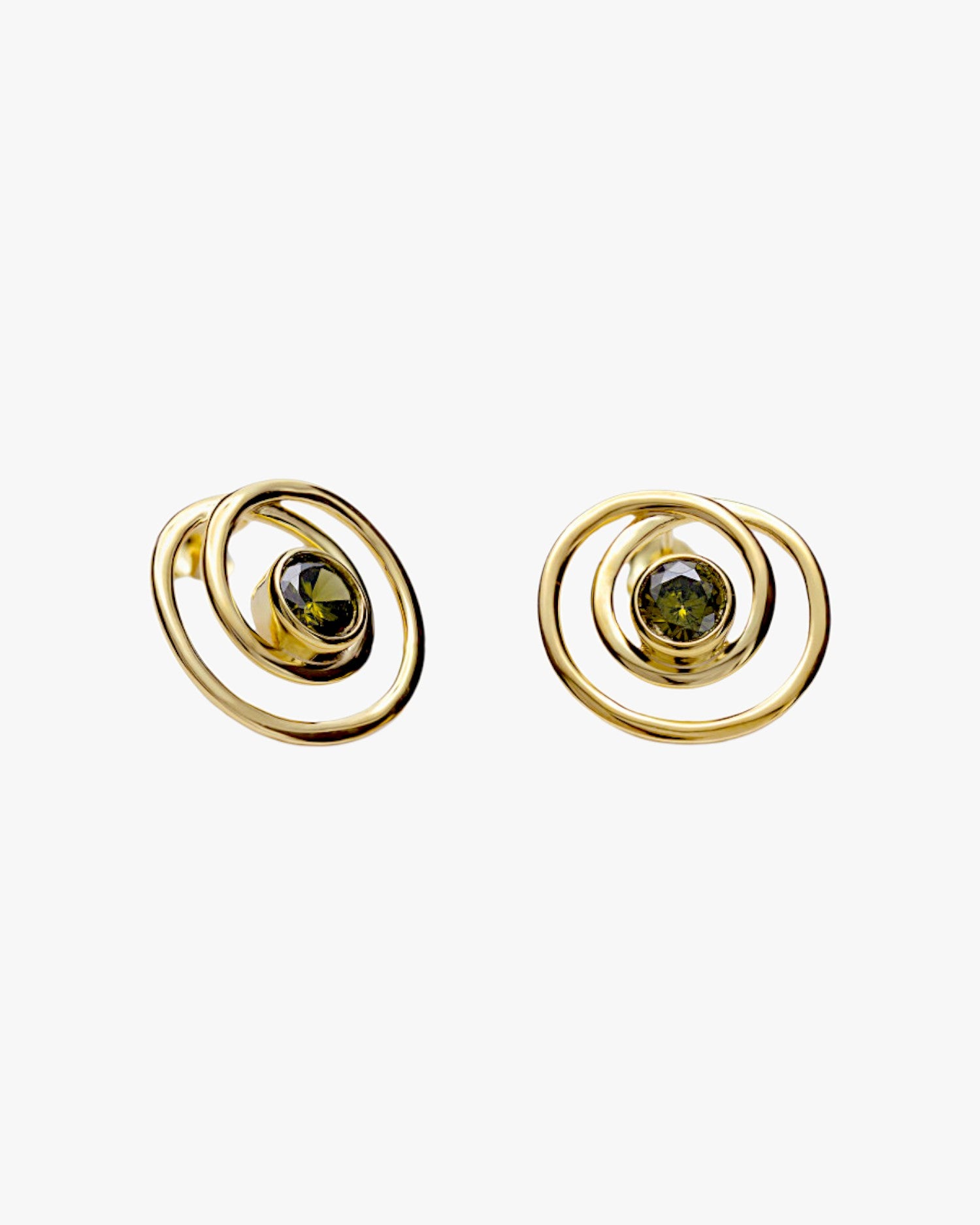 Pendientes aro originales estilo espiral con circonitas tono verde