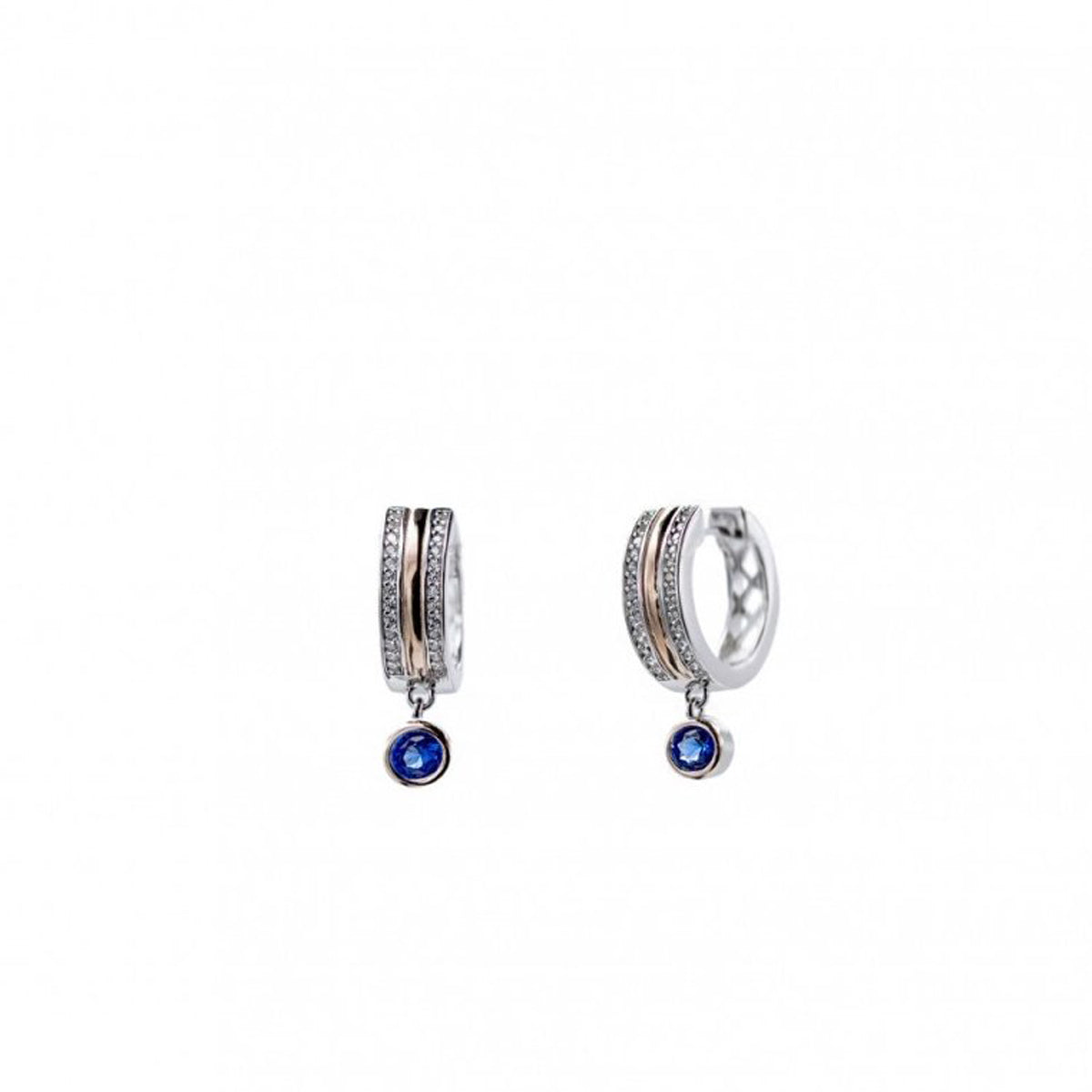 Pendientes aros pequeños diseño de charm azul y circonitas