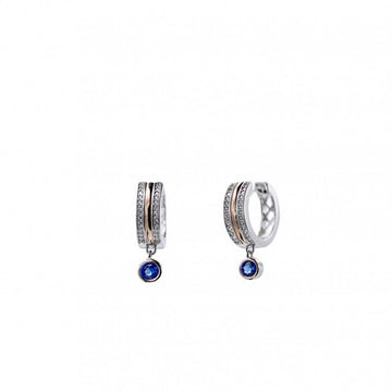 Pendientes aros pequeños diseño de charm azul y circonitas