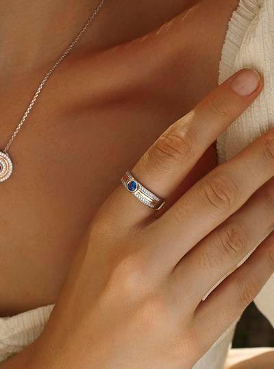 Anillos bicolor con circonitas y cuarzo adamantino azul