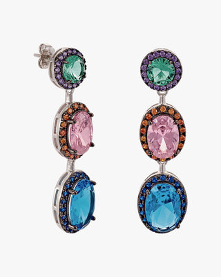 Pendientes largos de piedras de colores diseño de tres gemas