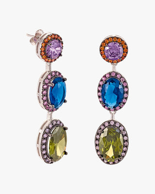 Pendientes largos de piedras de colores triple diseño