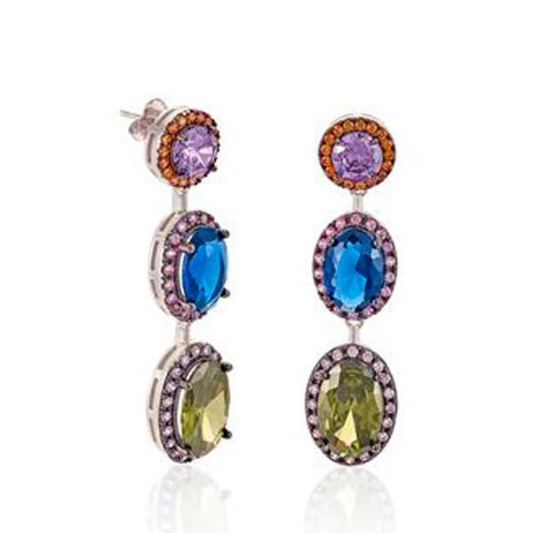 Pendientes largos de piedras de colores triple diseño