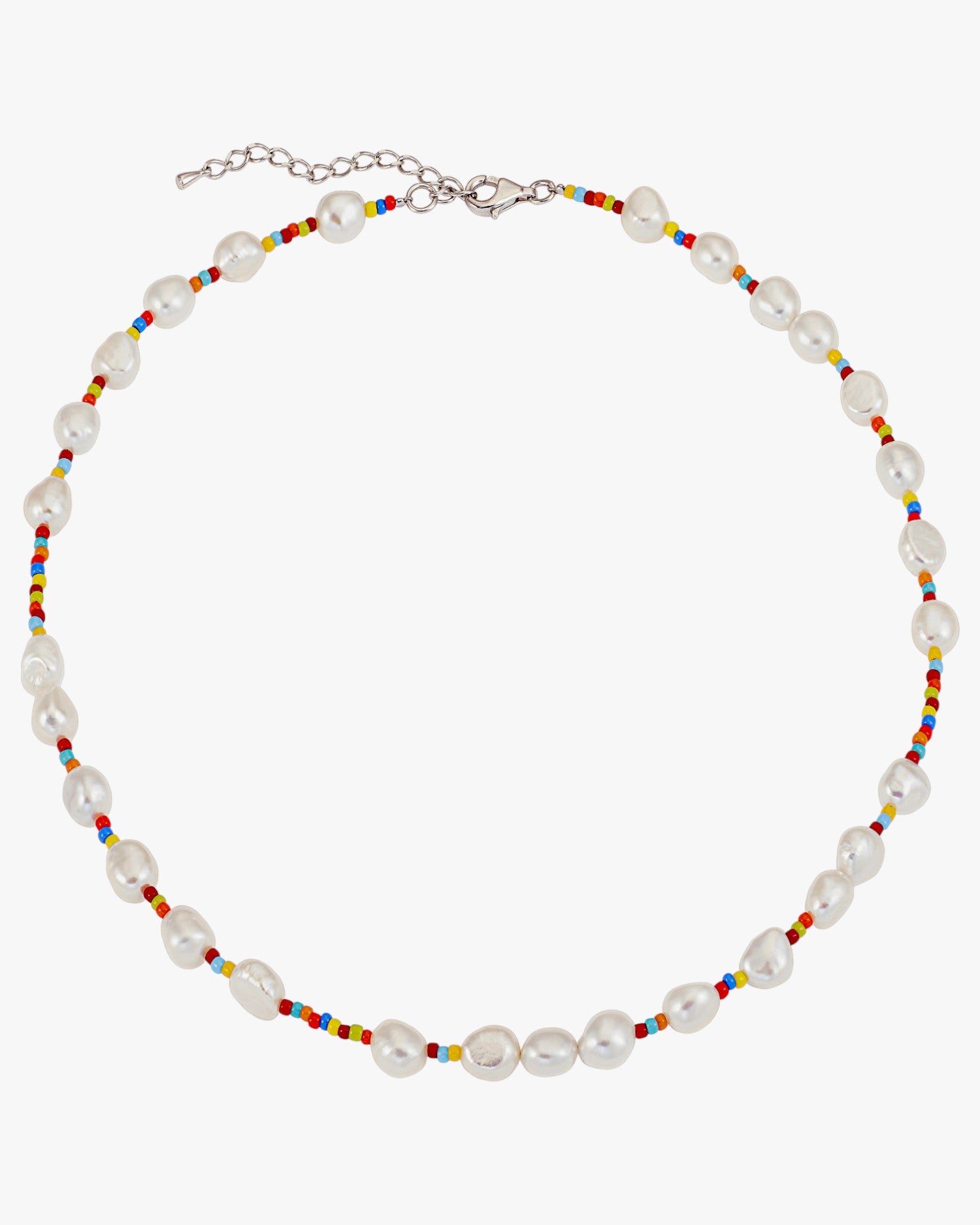 Collares cortos de plata diseño multicolor con perla