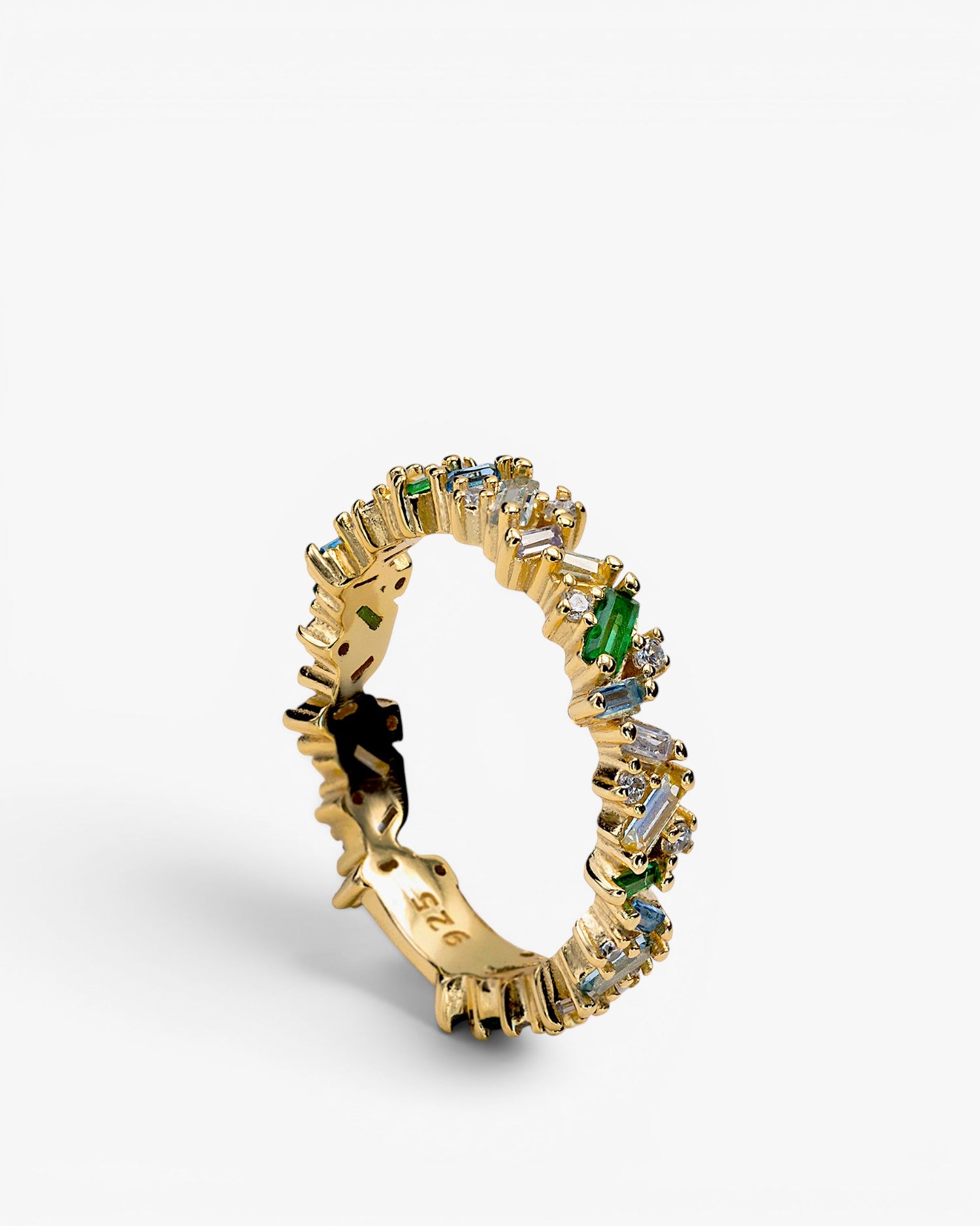 Anillos con piedras de plata en tono verde y azul talla esmeralda