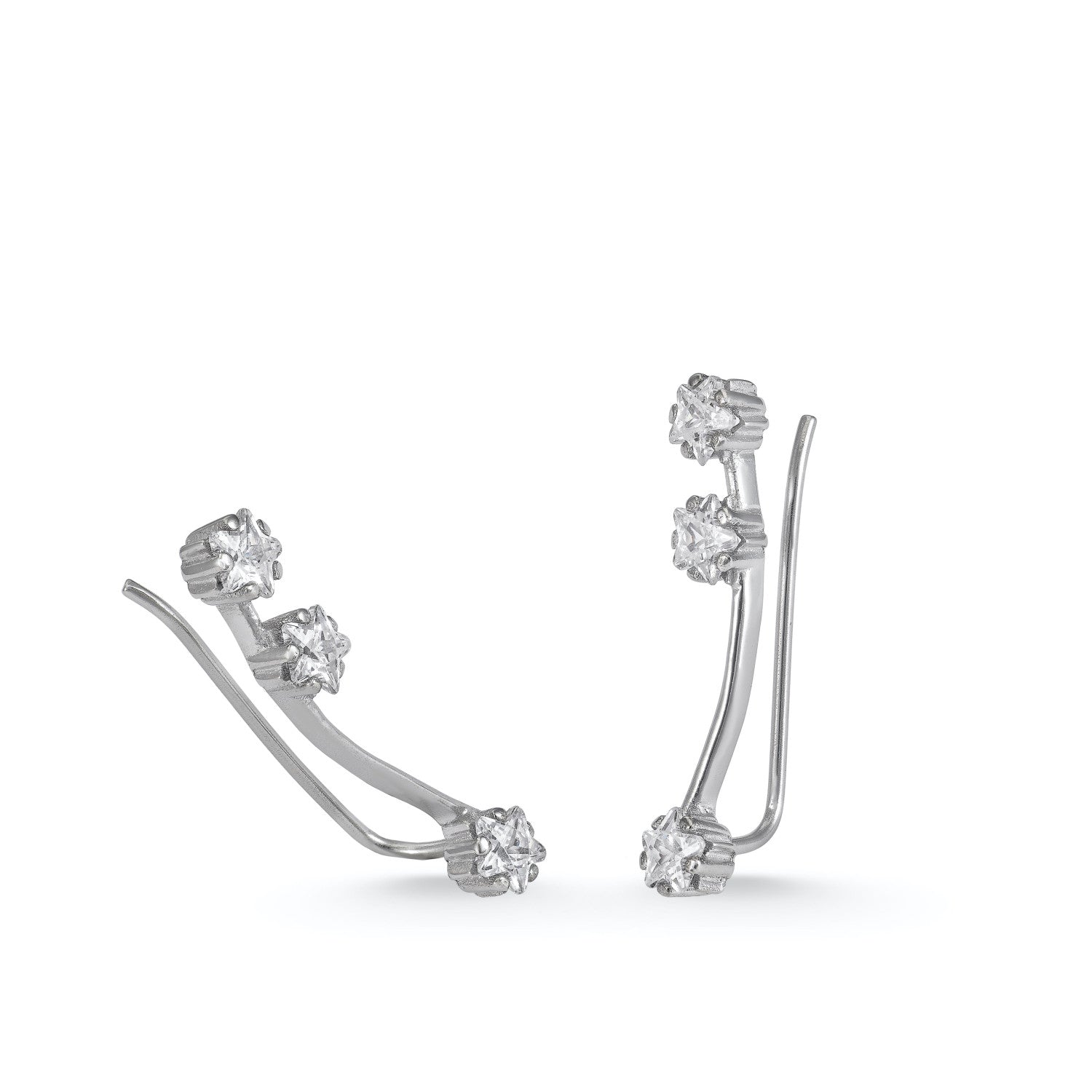 Pendientes trepadores de plata con motivo de circonitas talla estrella laterales