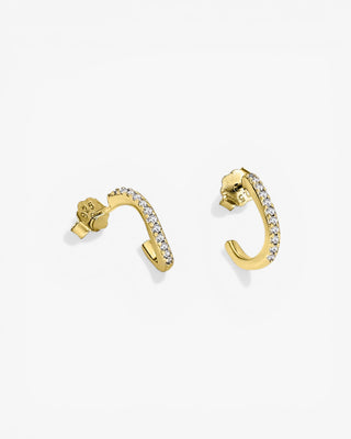 Pendientes aros muy pequeños curvilíneos con circonitas y baño de oro