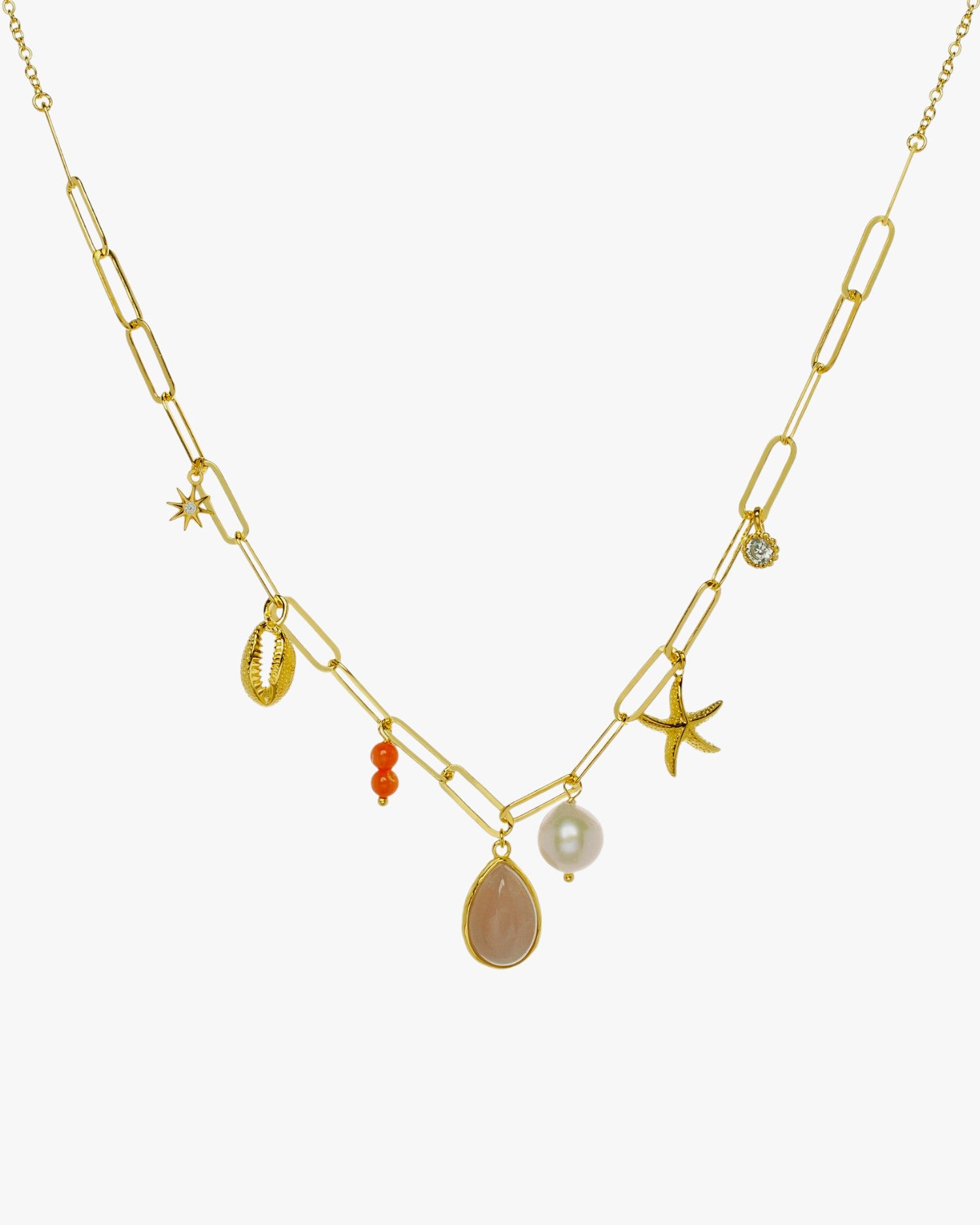 Collares con colgantes de plata con motivo marino rose quartz y coral