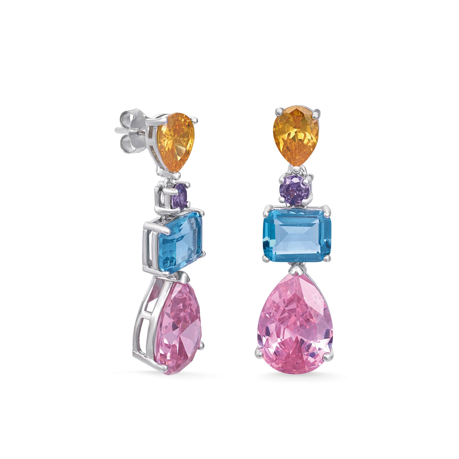 Pendientes de plata con piedras de colores diseño colgante con gemas