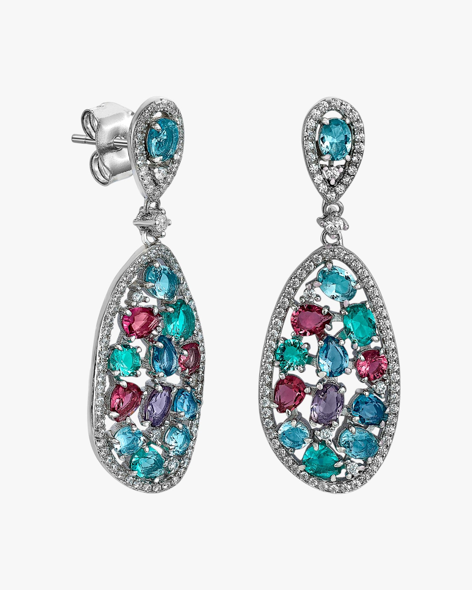 Pendientes de piedras de colores tonos verdes estilo curvilíneo