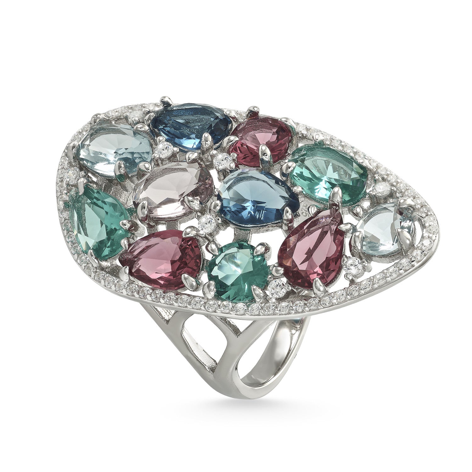 Bagues ornées de pierres à motif mosaïque dans des tons de vert