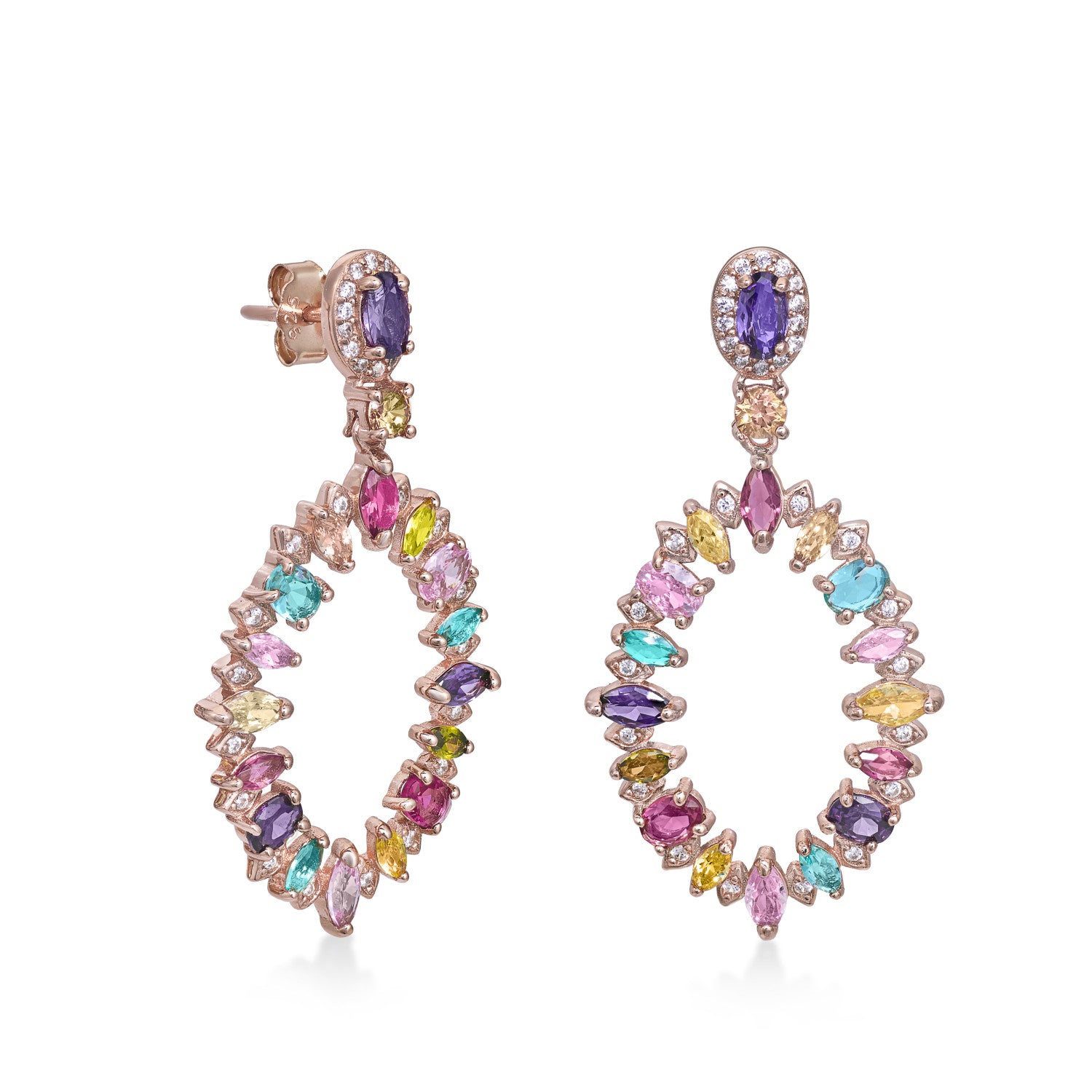 Pendientes aros con piedras de colores diseño oval