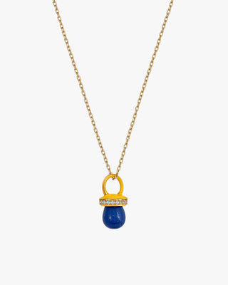Colgantes plata originales con motivo de chupete lapislazuli y esmalte amarillo
