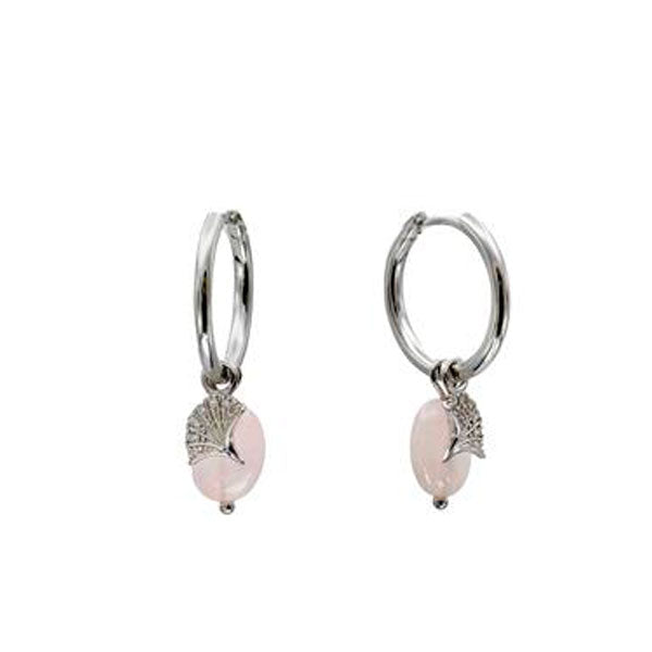Pendientes con colgantes de plata charm de flor abierta y cuarzo rosa