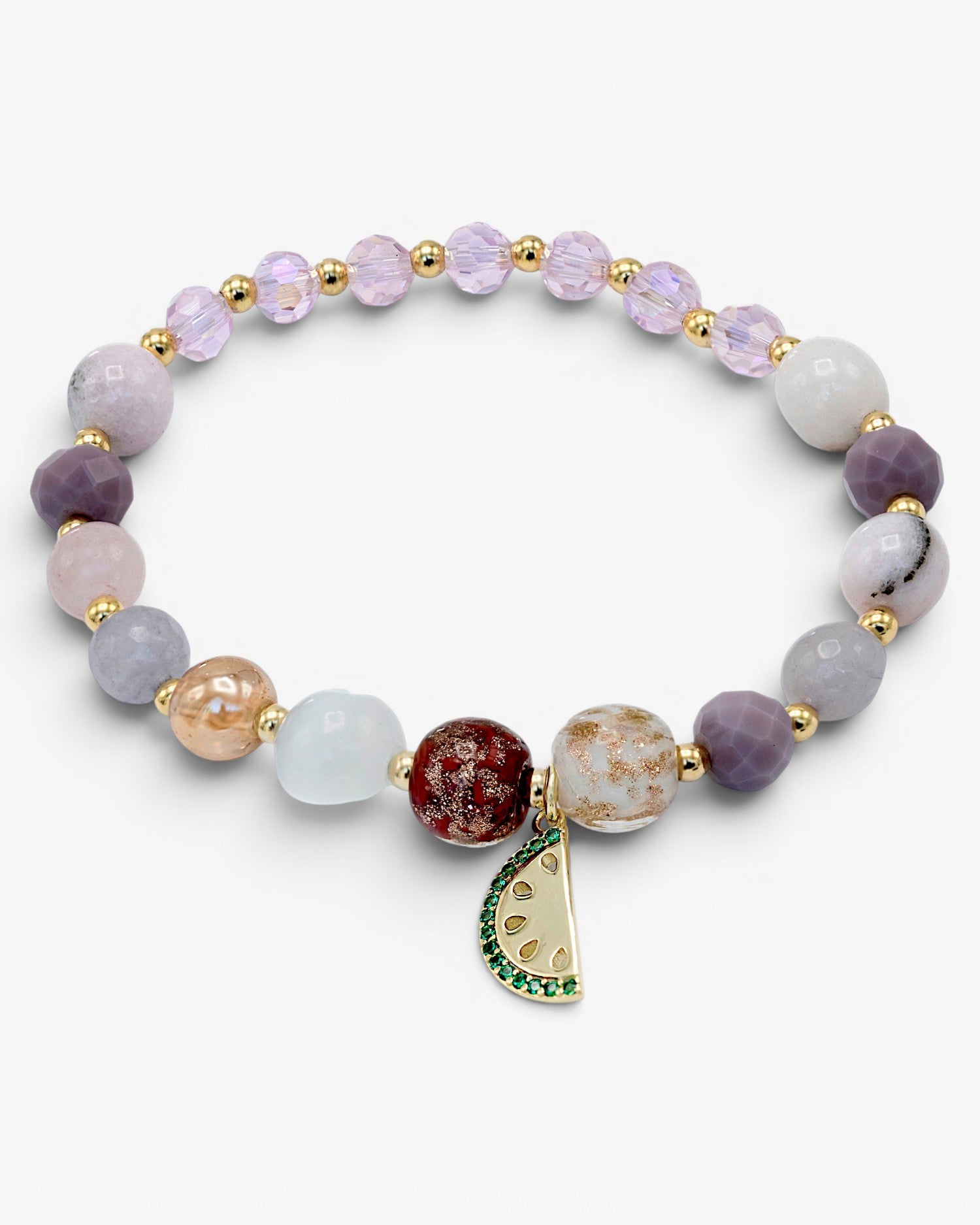Bracelets with silver beads, rose quartz and watermelon charm