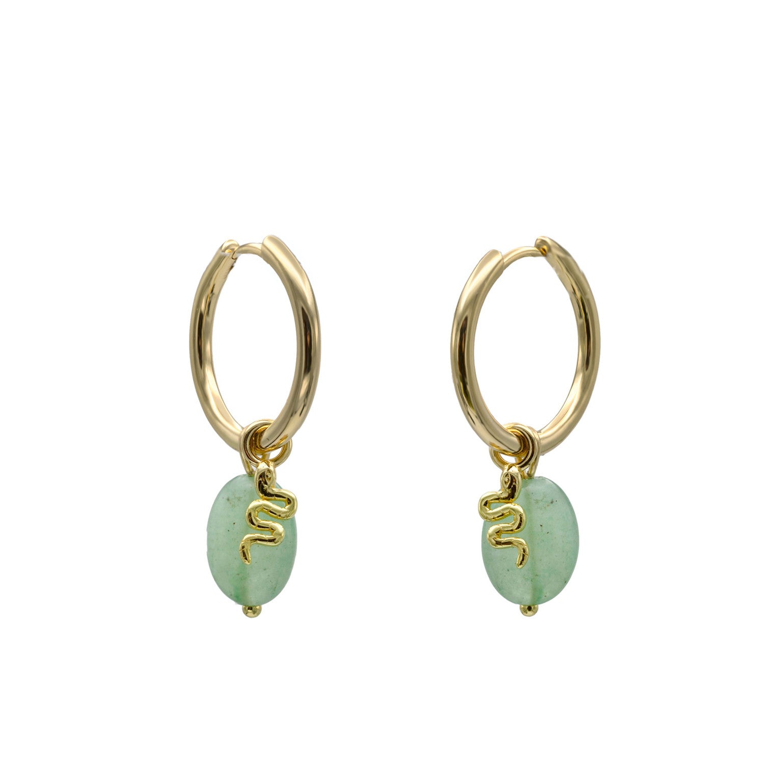 Boucles d'oreilles créoles en argent avec pendentifs en forme de serpent et d'aventurine