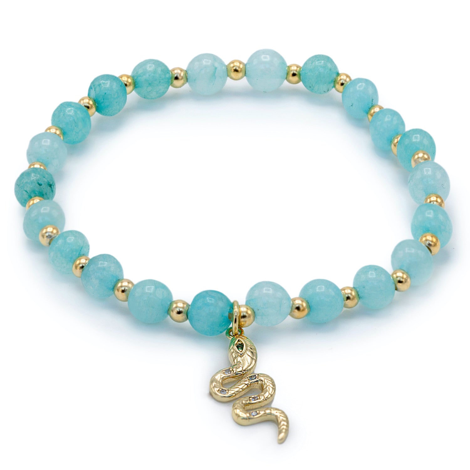Bracelets with turquoise silver beads and a snake charm