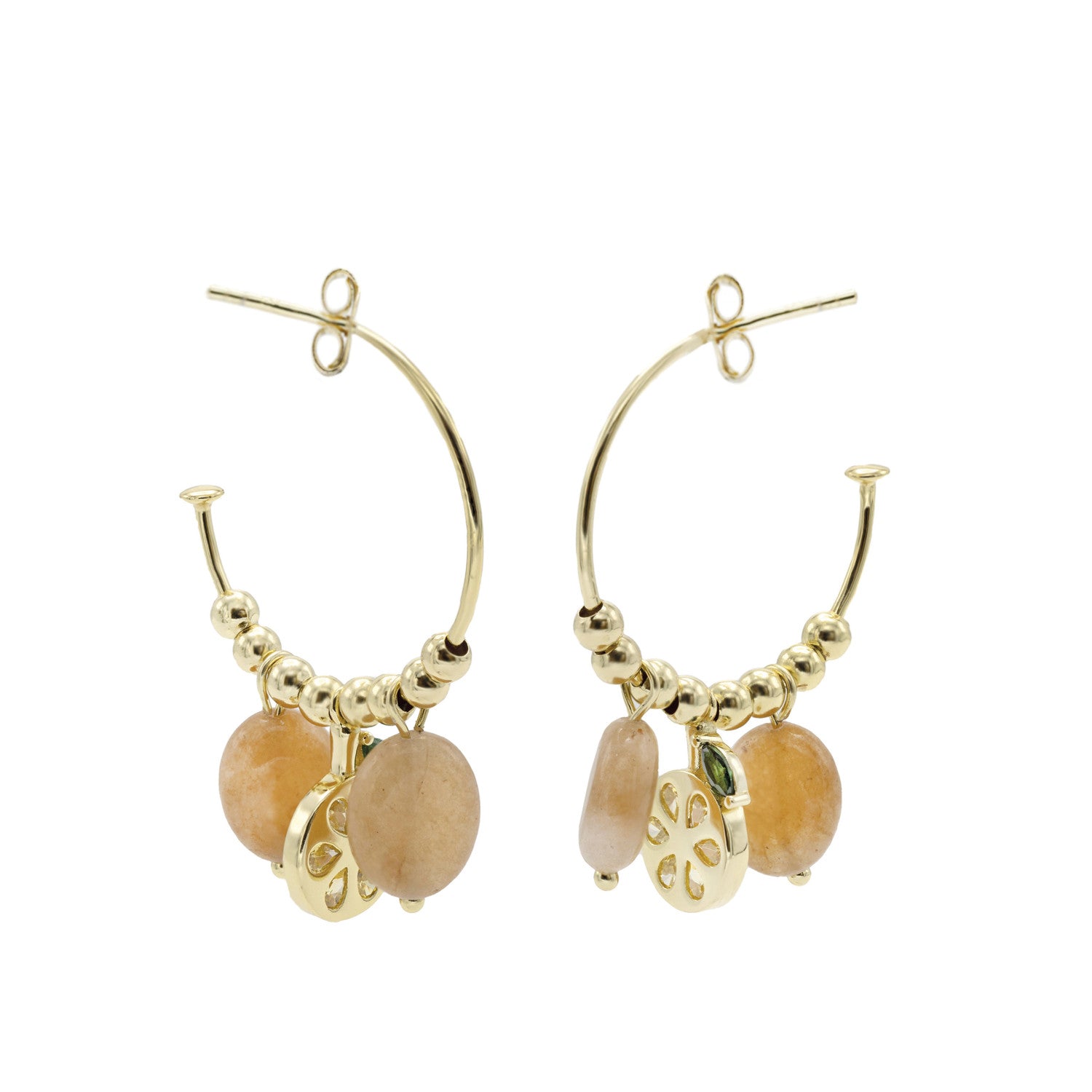 Pendientes con colgantes de plata charm naranja con circonitas y aventurina naranja