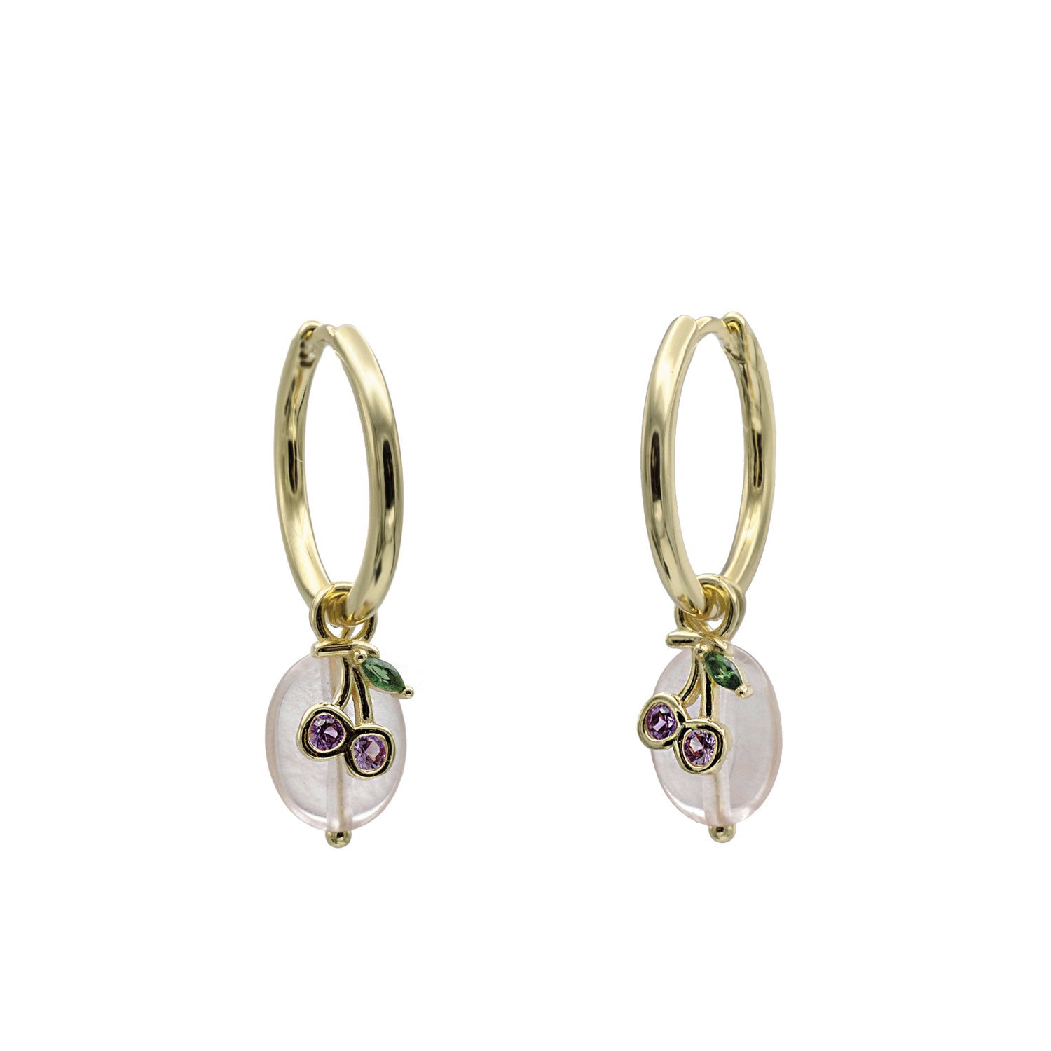 Pendientes con colgantes de plata charm de cereza con circonitas y piedras semipreciosas