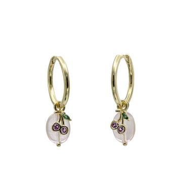 Pendientes con colgantes de plata charm de cereza con circonitas y piedras semipreciosas