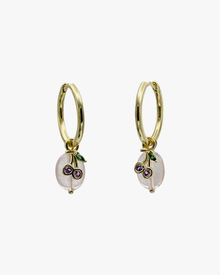 Pendientes con colgantes de plata charm de cereza con circonitas y piedras semipreciosas