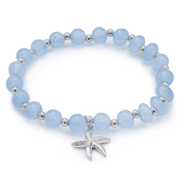 Pulseras de bolas de plata charm de estrella de mar y calcedonias