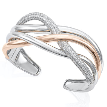 Pulsera esclava de plata raíles bicolor con circonitas