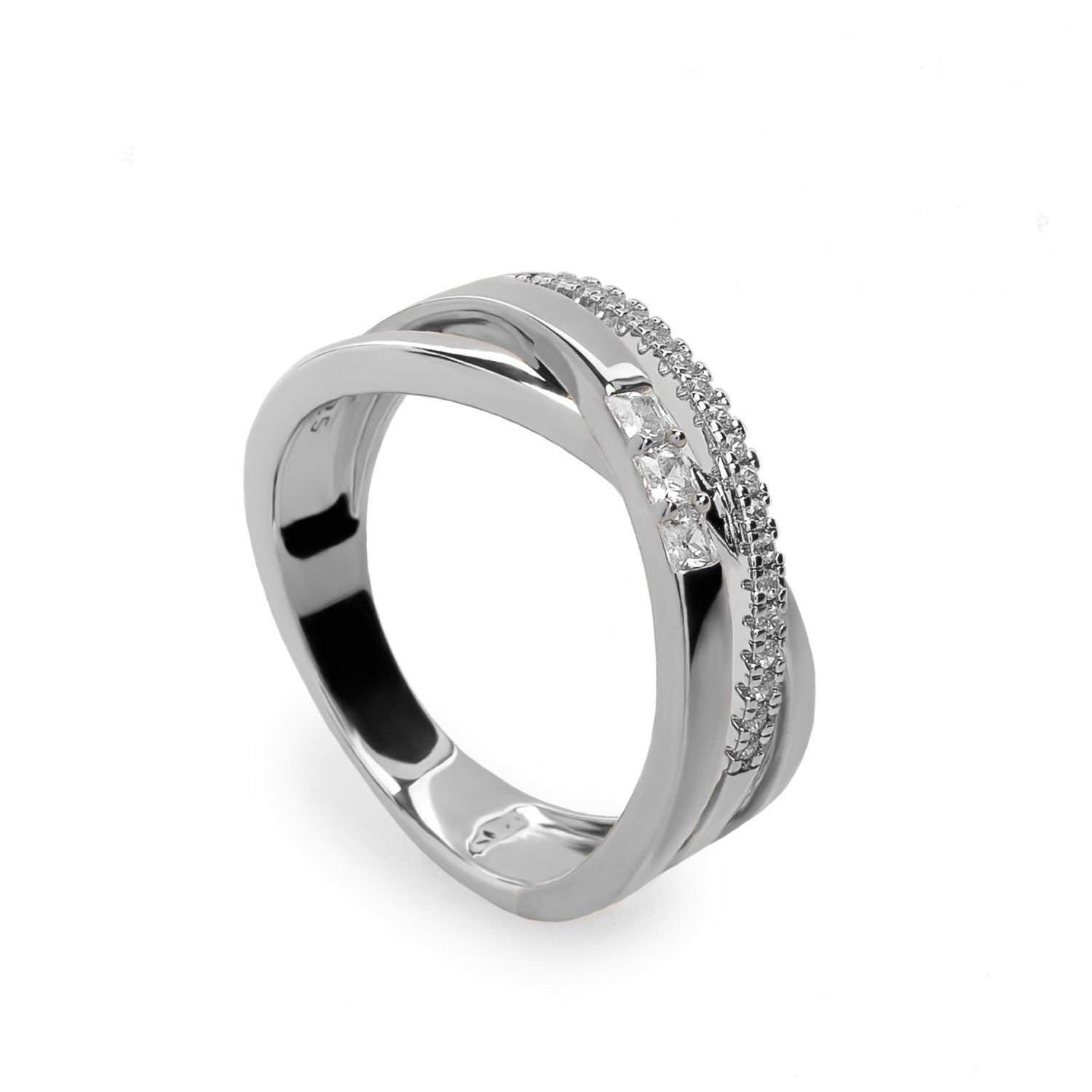 Anillos circonitas de plata cruzado triple