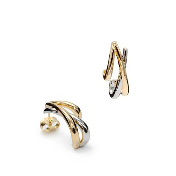 Pendientes bicolor de plata originales triple banda