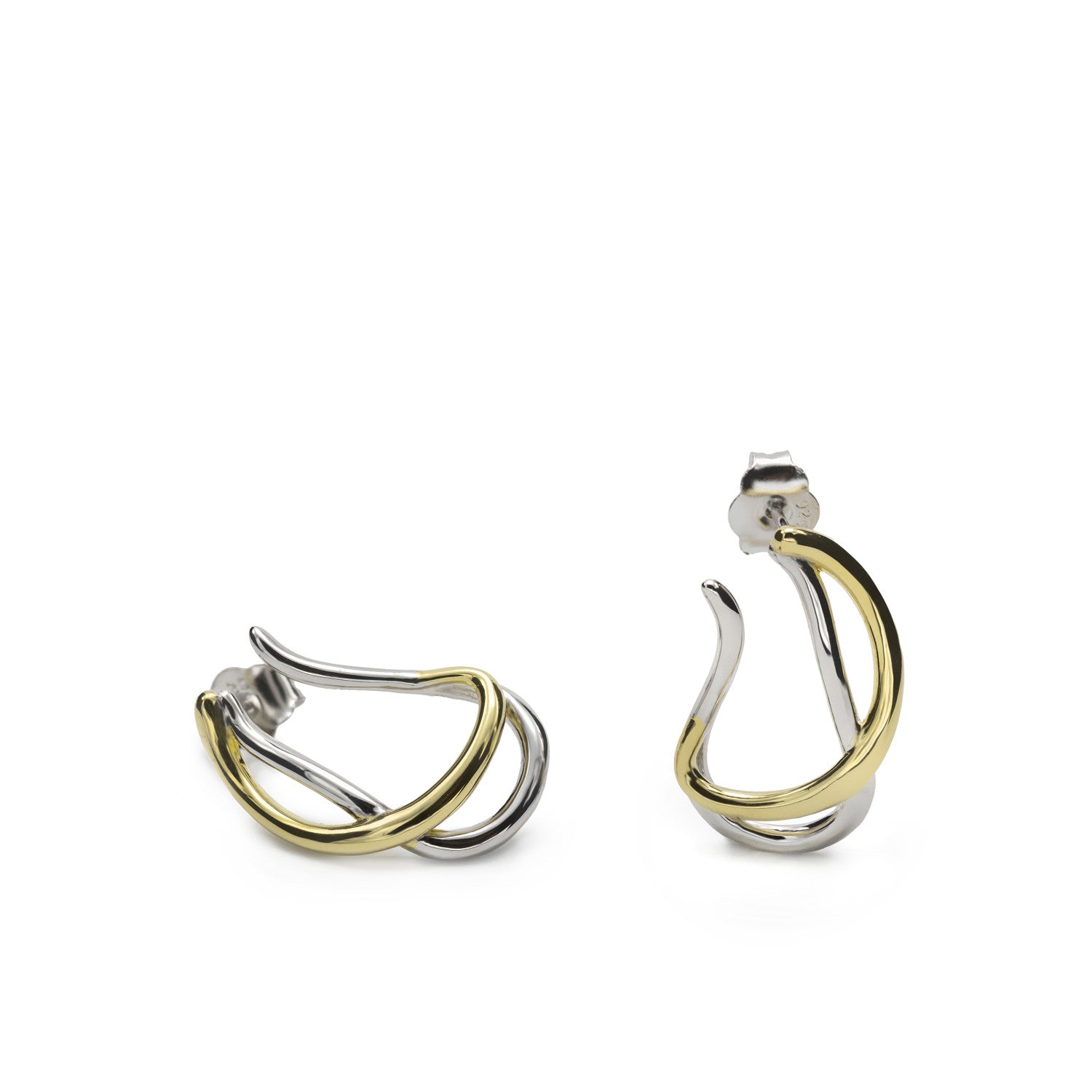 Boucles d'oreillesoriginaux argent bicolore avec motif curviligne