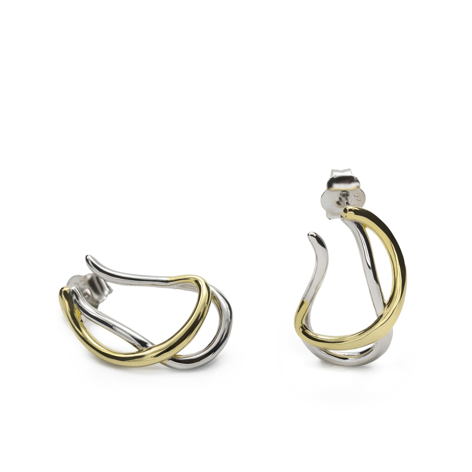 Pendientes bicolor de plata originales con motivo curvilíneo