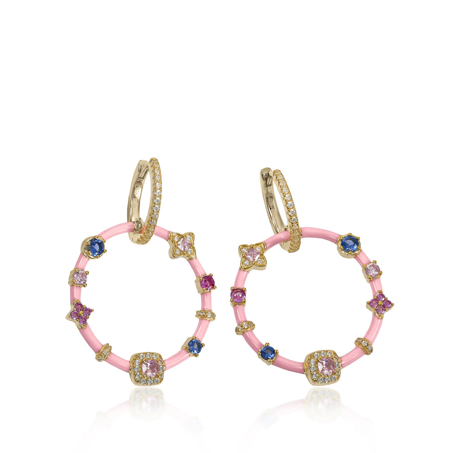 Pendientes originales con gemas estilo aro de esmalte rosa
