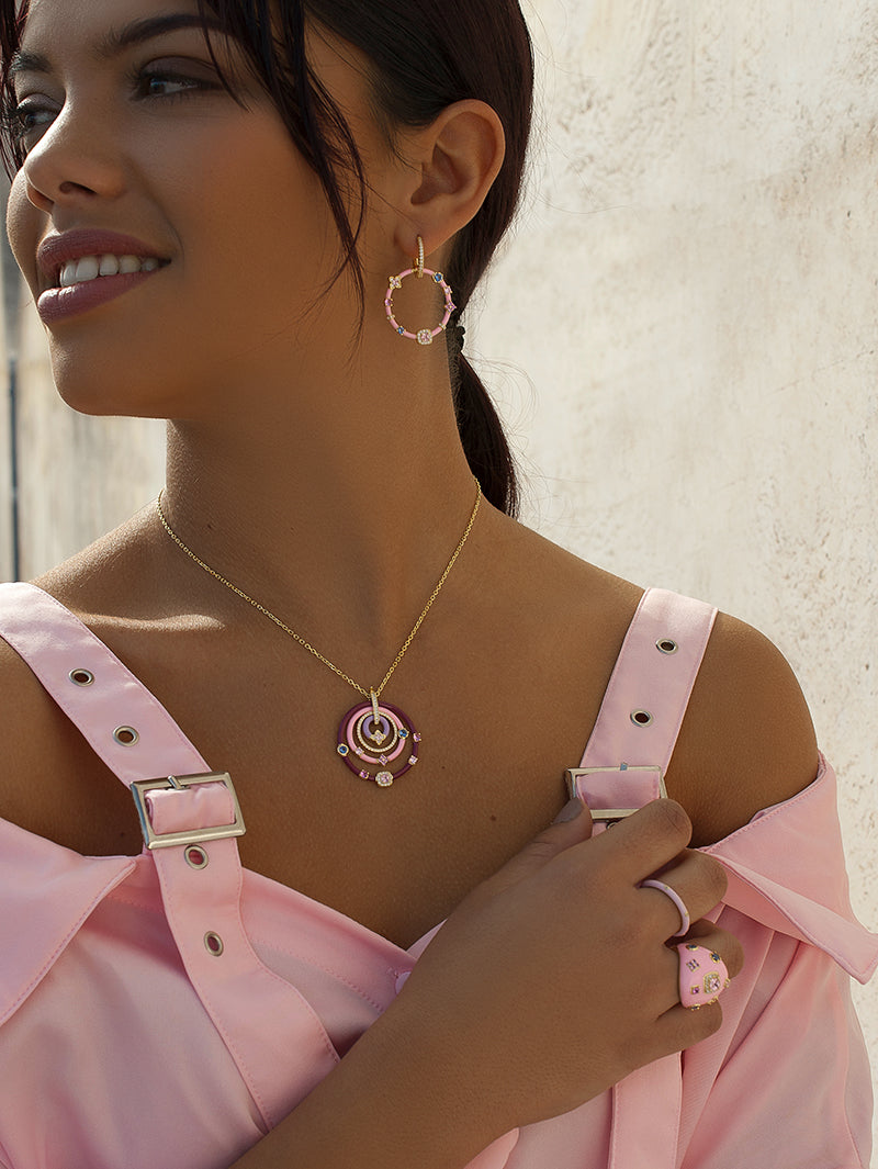 Pendientes originales con gemas estilo aro de esmalte rosa