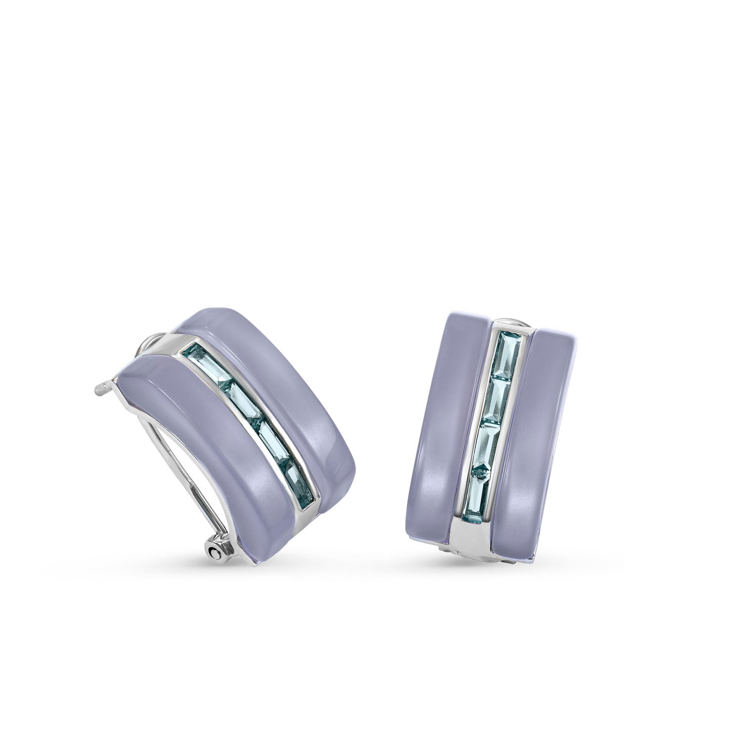 Pendientes cierre omega diseño resina y gemas lilas