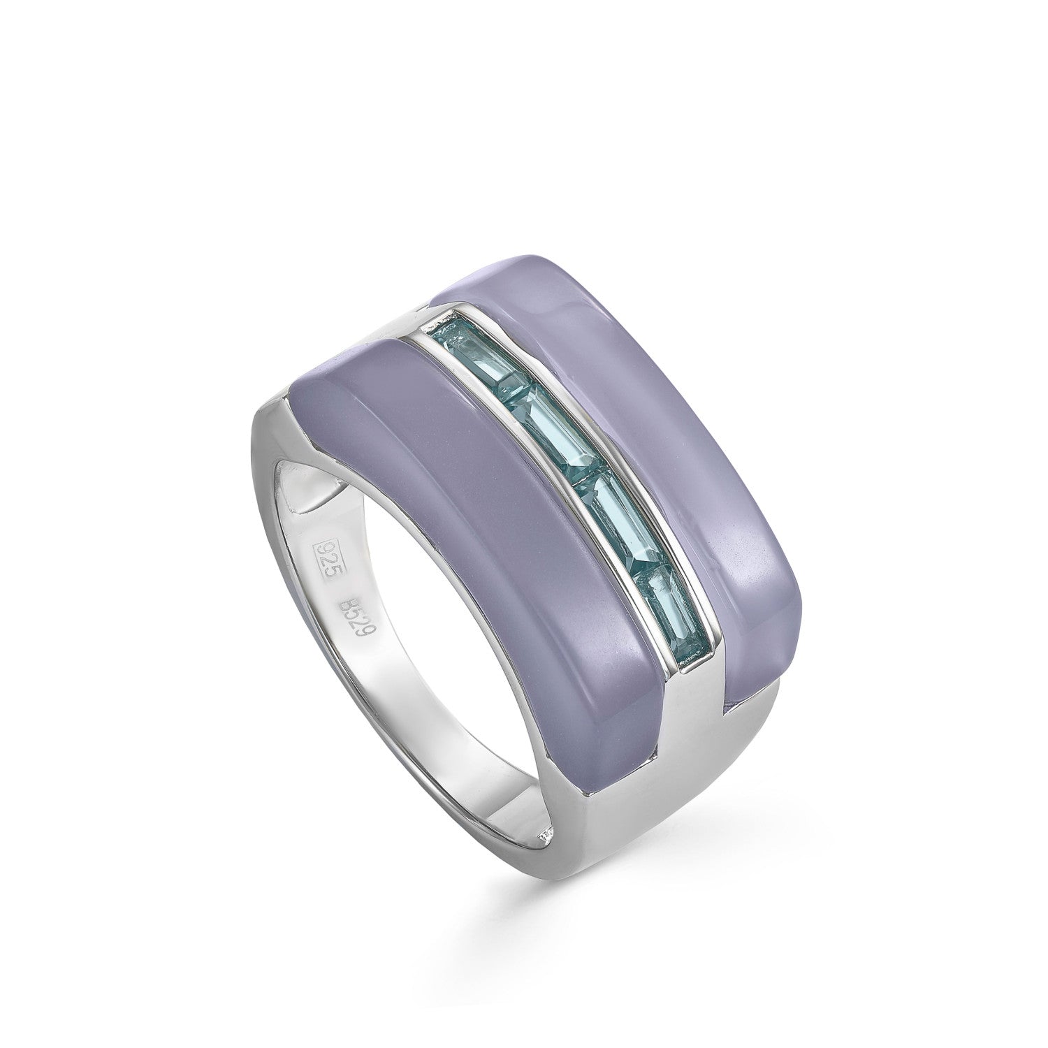 Anillos de diseño con resina y gemas lilas