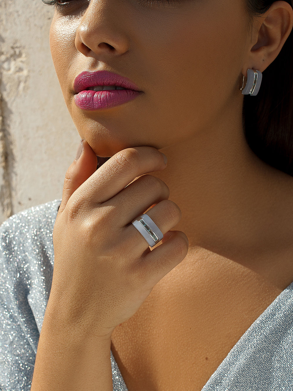 Designer rings with resin and lilac gems