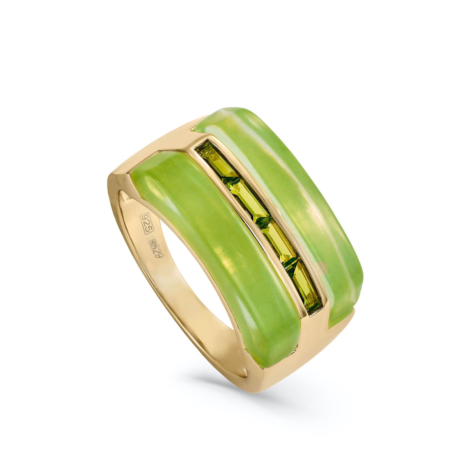 Anillos de diseño con resina y gemas verdes
