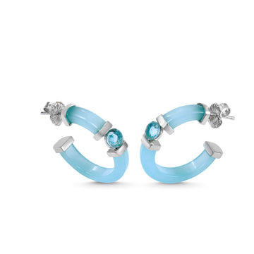 Pendientes aros originales detalle central de gema azul
