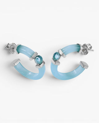Pendientes aros originales detalle central de gema azul