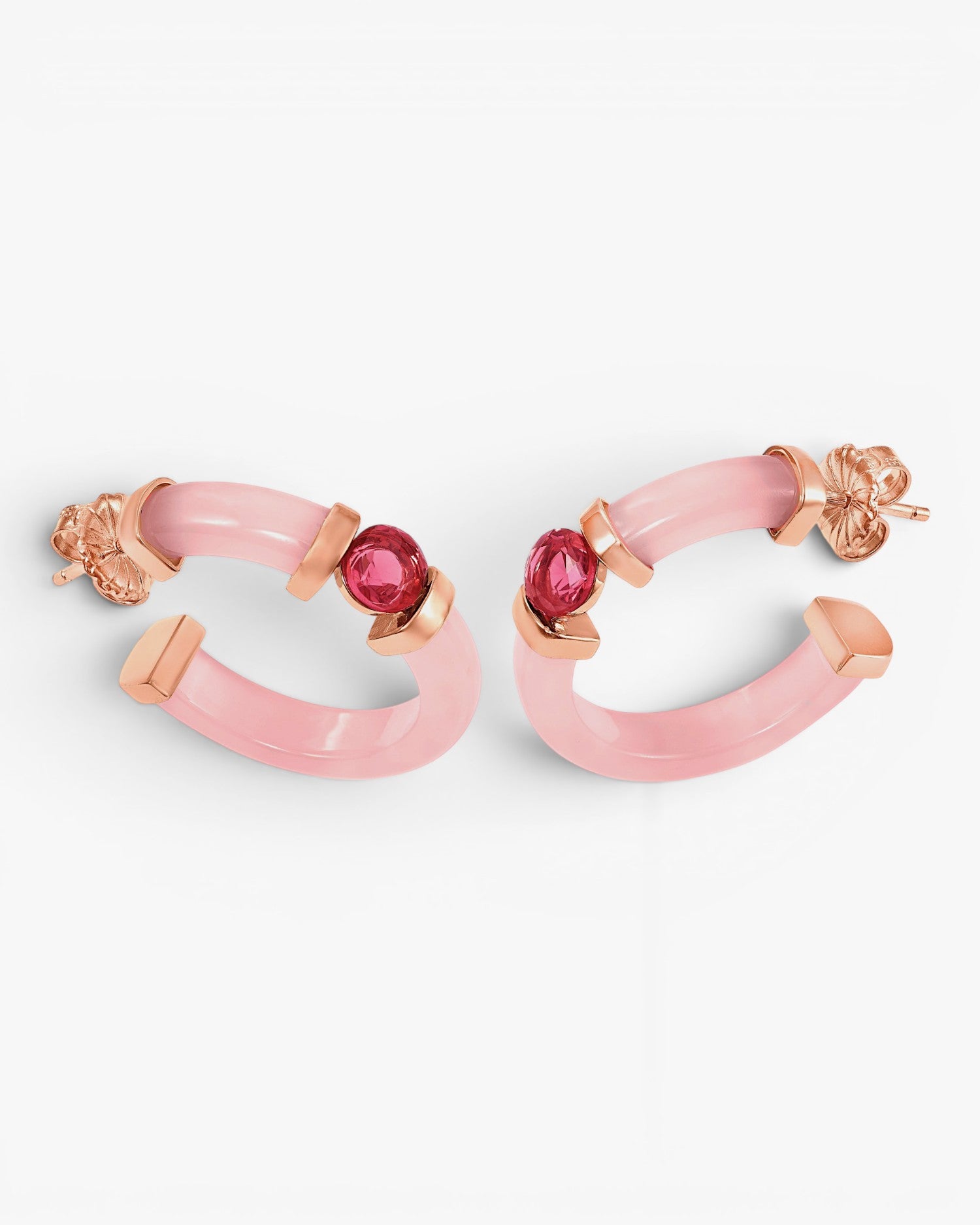 Pendientes aros originales detalle central de gema fucsia