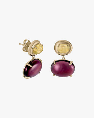 Boucles d'oreilles avec pendentifs, motif en quartz adamantine bicolore
