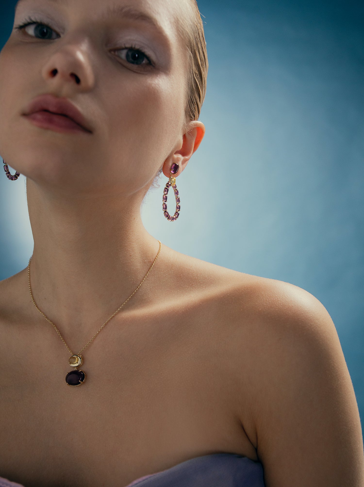 Collares con colgantes de plata con doble circonita amatista y andratita
